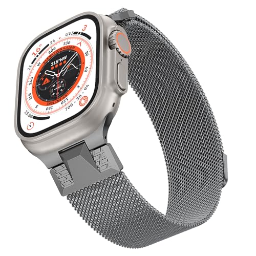 Higgs Armband Kompatibel mit Apple Watch Ultra/Ultra 2 Armband 49mm 45mm 44mm 42mm Damen/Herren, Magnetisch Einstellbar Armbänder für iWatch Series 9 8 7 6 SE 5 4 3 2 1, Graphit Edelstahl Metall von Higgs