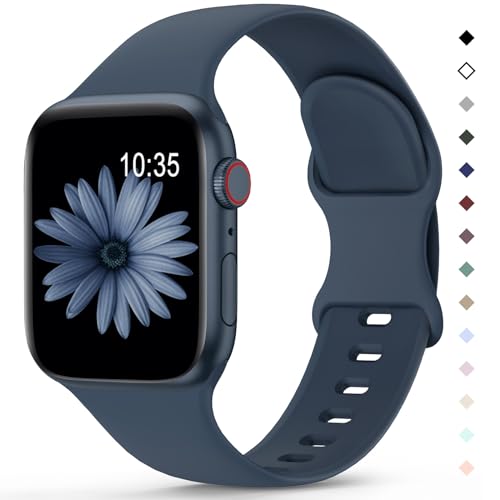 Higgs Silikon Armband Kompatibel mit Apple Watch Armband 38mm 40mm 41mm 42mm 44mm 45mm 46mm 49mm Damen Herren, Weich Sport Ersatz Armbänder für iWatch se Series 10 9 8 7 6 5 4 3 2 1 Ultra,Sturmblau von Higgs