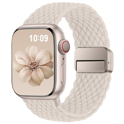 Higgs Geflochtenes Solo Loop Armband Kompatibel mit Apple Watch Armband 41mm 40mm 38mm Damen Herren, Magnetisch Verschluss Elastisch Stoff Sport Nylon Armbänder für iWatch Series 9 8 SE 7 6 5 4 3 2 1 von Higgs