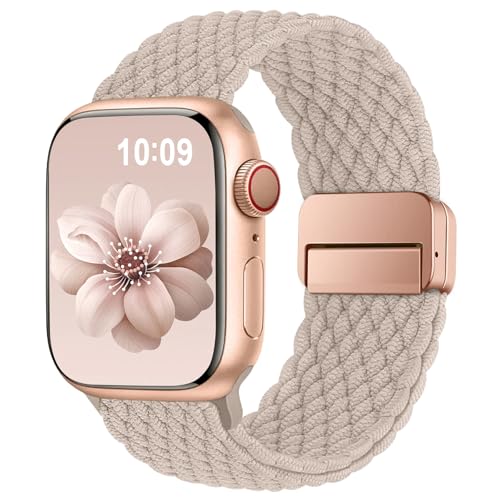 Higgs Geflochtenes Solo Loop Armband Kompatibel mit Apple Watch Armband 41mm 40mm 38mm Damen Herren, Magnetisch Verschluss Elastisch Stoff Sport Nylon Armbänder für iWatch Series 9 8 SE 7 6 5 4 3 2 1 von Higgs