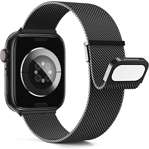 Higgs Armband Kompatibel mit Apple Watch Armband 46mm 42mm 44mm 40mm 41mm 45mm 38mm 49mm Damen Herren, Milanaise Metall Edelstahl Armbänder für iWatch SE Series 10 9 8 7 6 5 4 3 2 1 Ultra,Schwarz von Higgs