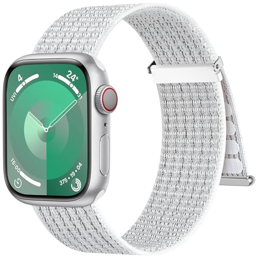 Higgs Nylon Armband Kompatibel mit Apple Watch Armband 46mm 45mm 44mm 42mm 49mm Damen Herren, Sport Klettverschluss Verstellbare Armbänder für iWatch SE Series 10 9 8 7 6 5 4 3 2 1 Ultra,Gipfel Weiß von Higgs