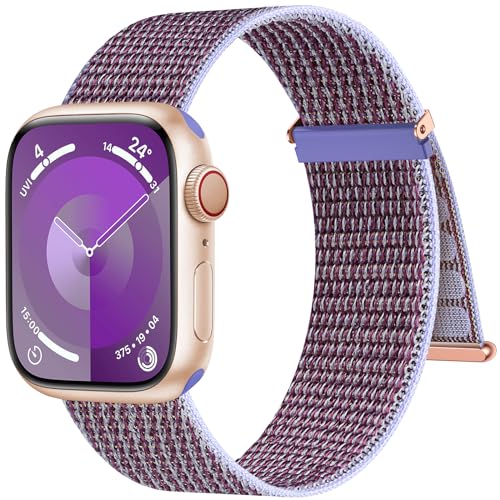 Higgs Nylon Armband Kompatibel mit Apple Watch Armband 46mm 45mm 44mm 42mm 49mm Damen Herren, Sport Klettverschluss Verstellbare Armbänder für iWatch SE Series 10 9 8 7 6 5 4 3 2 1 Ultra,Lila violett von Higgs