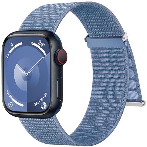 Higgs Nylon Armband Kompatibel mit Apple Watch Armband 46mm 45mm 44mm 42mm 49mm Damen Herren, Sport Klettverschluss Verstellbare Armbänder für iWatch SE Series 10 9 8 7 6 5 4 3 2 1 Ultra,Winterblau von Higgs