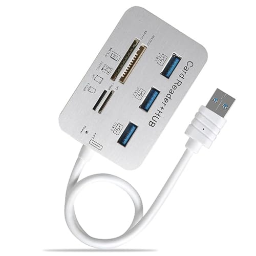 High-Tech Place 619-3.0 3 HUB Port + 4 Port-Kartenleser, 1 bis 3 Splitter, USB mit hoher Geschwindigkeit, USB 3.0 (weiß) von High-Tech Place