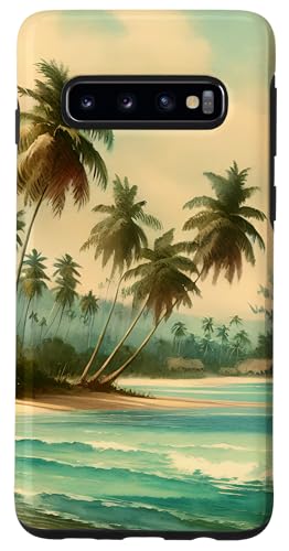 Hülle für Galaxy S10 Tropische Insel mit Palmen und Hütten am Meer von High Tide Threads