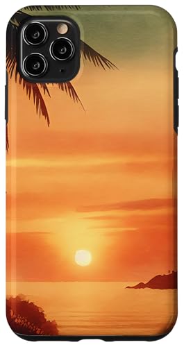 Hülle für iPhone 11 Pro Max Sonnenuntergang Tropischer Strand Palmen Sommerurlaub von High Tide Threads