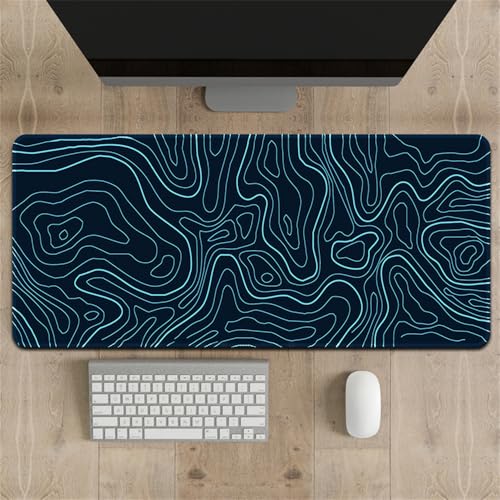 Highdi Gaming Mauspad XXL/XL, Muster Mauspad Groß Mousepad Genähten Kanten und Anti Rutsch Großes Mauspad Schreibtischunterlage Desk Mat für Büro, Tastatur, PC, Laptop (300 * 900 * 3mm,Blau abstrakt) von Highdi