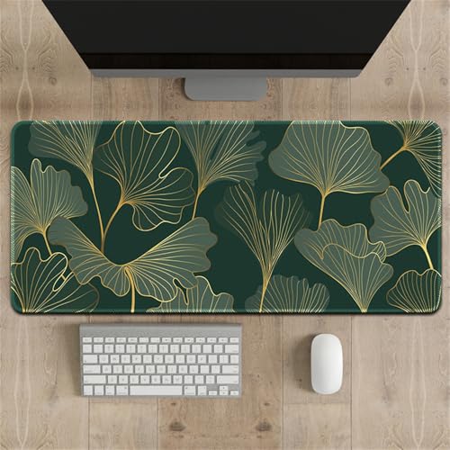 Highdi Gaming Mauspad XXL/XL, Muster Mauspad Groß Mousepad Genähten Kanten und Anti Rutsch Großes Mauspad Schreibtischunterlage Desk Mat für Büro, Tastatur (300 * 800 * 3mm,Ginkgoblatt) von Highdi