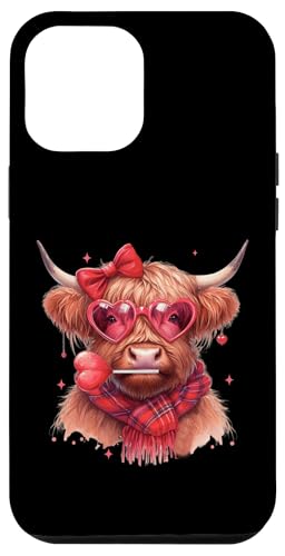 Hülle für iPhone 12 Pro Max Valentinstag Highland Cow Candy Sucker Lutscher Herzen Schleife von Highland Cow Land of NYC