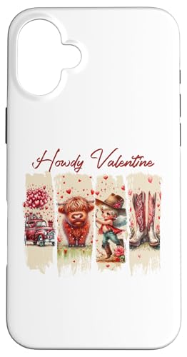 Hülle für iPhone 16 Plus Howdy Cowboy Cupid im Vintage-Stil, Western Highland Cow von Highland Cow Land of NYC