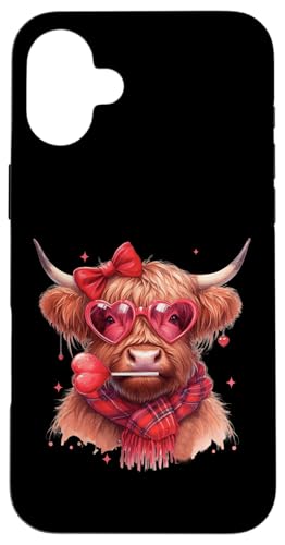 Hülle für iPhone 16 Plus Valentinstag Highland Cow Candy Sucker Lutscher Herzen Schleife von Highland Cow Land of NYC