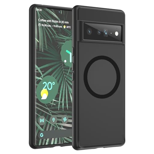 HikerClub Magnetisch Hülle für Pixel 6 Pro 5G (2021), Kompatibel mit Mag Safe Zubehör, Transluzente Matt Rückseite Stoßfeste Handyhülle, Schwarz von HikerClub