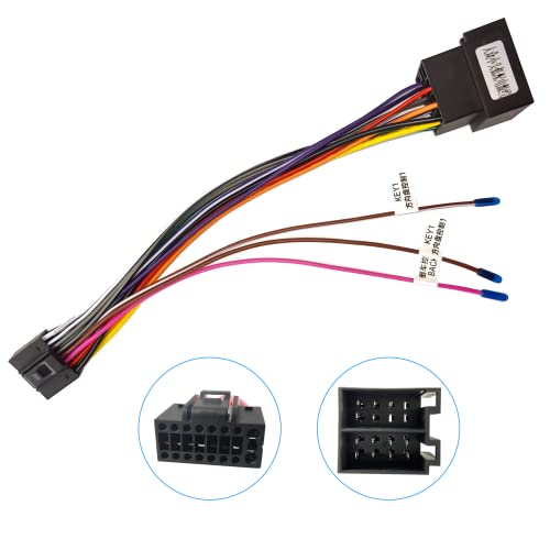 16 Pin Kabelbaum ISO Adapter für Android Autoradio Universal ISO Standard Buchse, Radio Stecker mit Lenkrad Steuerleitungen und Rückwärtsgang von Hikity