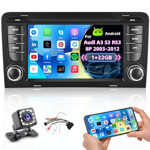 【1G+32G】 Hikity Android13 Doppel Din Autoradio mit Navi für Audi A3 2003-2012/S3 8P 2006-2012/RS3 2011-2012 7Zoll Auto Radio 2Din mit GPS Mirror Link WiFi Bluetooth FM RDS 2USB MIC Rückfahrkamera von Hikity