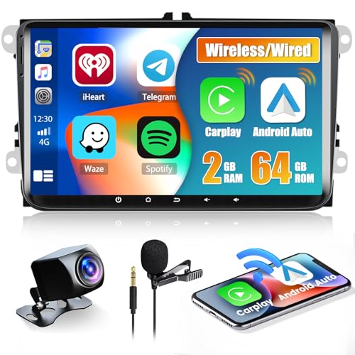 [2+64G] Hikity Android 13 Autoradio Carplay für VW Golf 5 Golf 6 Passat Jetta Polo Candy Autoradio mit 9 Zoll Bildschirm Touch Display mit Android Auto Navi WiFi BT RDS Rückfahrkamera von Hikity