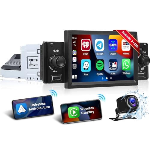 2G+32G Hikity Autoradio Android 1 Din Wireless Caplay Android Auto mit Navi GPS 5 Zoll Bildschirm Auto Radio mit WiFi Bluetooth Mirror Link Freisprecheinrichtung SWC USB Rückfahrkamera von Hikity