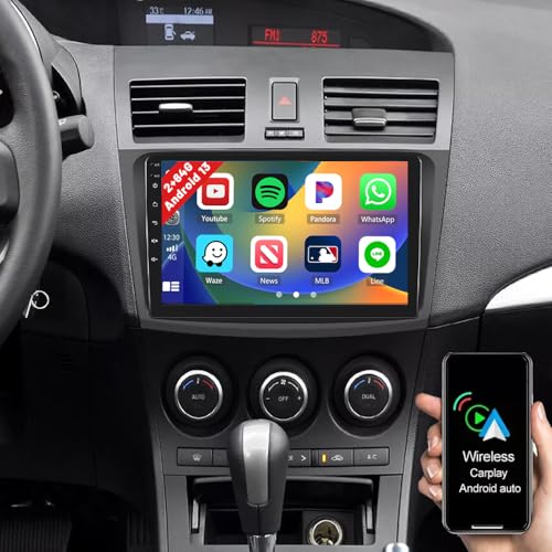 2G+64G Android 13 Autoradio Carplay mit Navi für Mazda 3 2010-2013, 9 Zoll Touch Display Autoradio mit Bildschirm Android Auto GPS Navi WiFi BT FM RDS Rückfahrkamera von Hikity