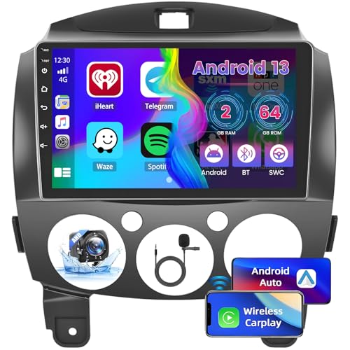 [2+64GB] Android 13 Autoradio, für Mazda 2 2007-2014 Radio, CarPlay Android Auto Wireless, 9" Bildschrim Auto Radio, Bluetooth, GPS Navi WiFi EQ FM RDS SWC USB, Rückfahrkamera von Hikity