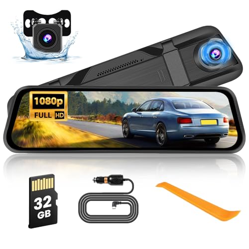 9.66 Zoll Spiegel Dashcam mit Rückfahrkamera,Dual Full HD 1080P Dash Cam Spiegel Auto Vorne und Hinten,mit Nachtsicht,Loop-Aufnahme,G-Sensor,HDR,Bewegungserkennung,Parküberwachung,32G TF-Karte von Hikity