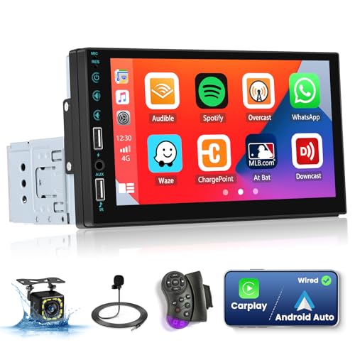 Hikity 1 Din Autoradio Apple CarPlay Android Auto Bluetooth Bildschirm 7 Zoll Radio Car Play Touch Display mit FM Rückfahrkamera von Hikity
