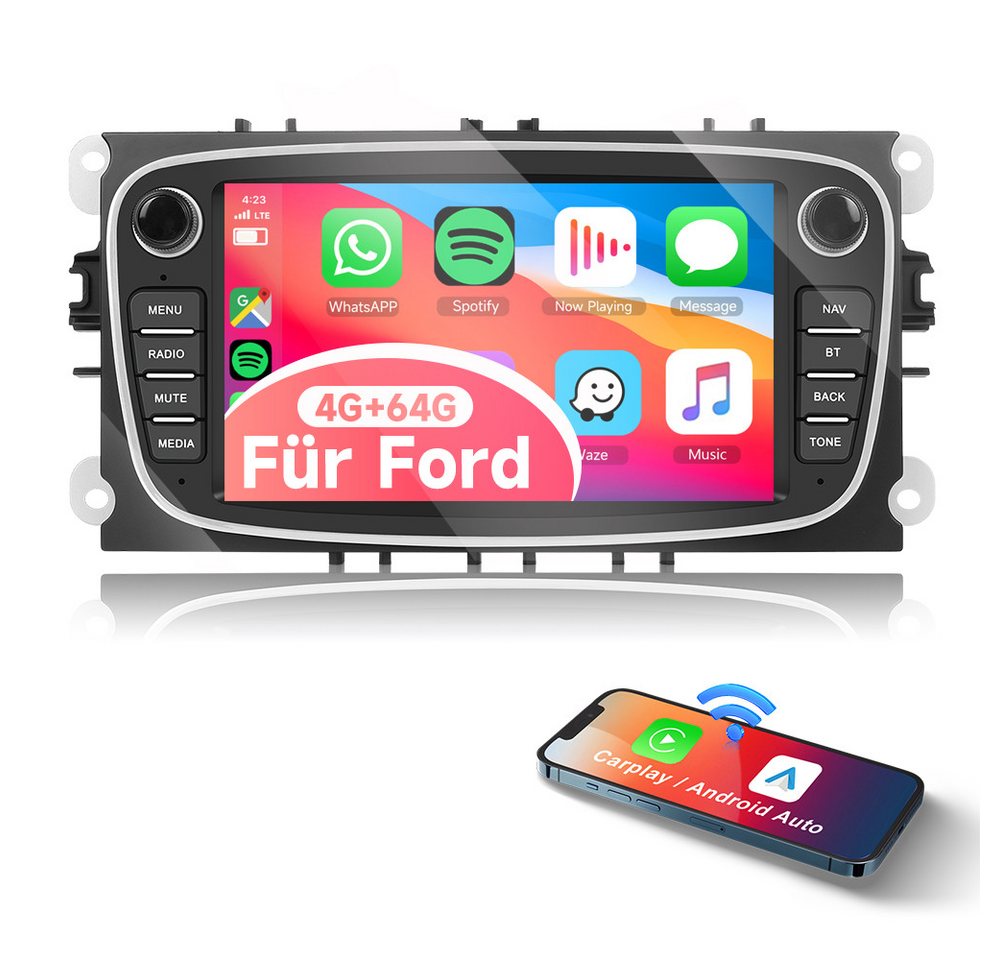 Hikity 4+64G 7'' Autoradio für Ford Focus II/S-Max/Mondeo 9/ Gal mit WiFi,GPS Autoradio von Hikity