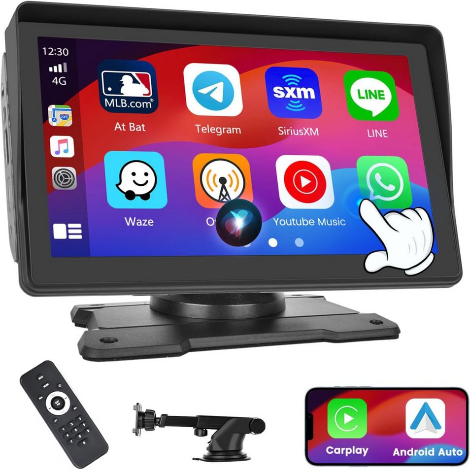 Hikity 7 Zoll drahtloses Carplay Digitales Multimedia Display Tragbar 12V-26V PKW-Navigationsgerät (Zentraleuropa (19 Länder), TF USB Mirror Link, GPS-Bluetooth) von Hikity