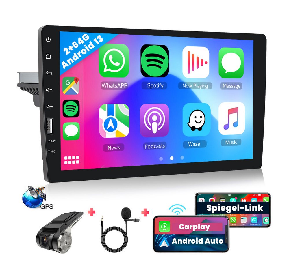 Hikity Android 13.0 1 Din 9'' Touchscreen Universal Auto Multimedia Player Autoradio (GPS, WIFI, FM, HI-FI, BLUETOOTH, Drahtloses Carplay&Android Auto) von Hikity