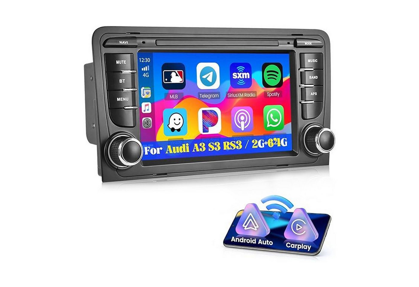 Hikity Android 13.0 7 Zoll 2Din Autoradio für Audi A3,GPS,2G DDR3+64G Autoradio (FM, HD1080p, Eingebautes WIFI, Rear camera support, carplay&android auto) von Hikity