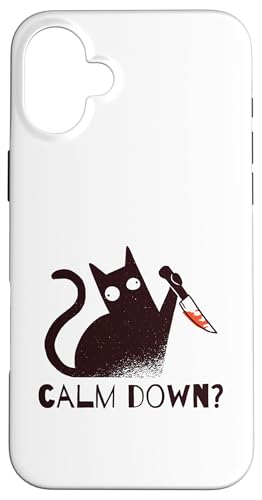 Calm Down? Lustige schwarze Katze mit Messer, sarkastisches Kätzchen, Humor Hülle für iPhone 16 Plus von Hilarious Crazy Cat Gifts