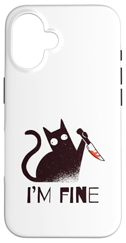 I'm Fine Lustige schwarze Katze mit Messer sarkastisches Kätzchen Humor Hülle für iPhone 16 von Hilarious Crazy Cat Gifts