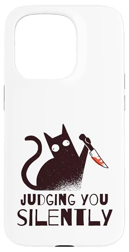 Judging You Silently Lustige schwarze Katze mit Messer sarkastisch Hülle für iPhone 15 Pro von Hilarious Crazy Cat Gifts