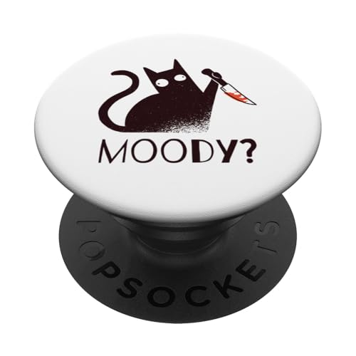 Lustige schwarze Katze mit Messer, sarkastisches Kätzchen, Humor PopSockets Klebender PopGrip von Hilarious Crazy Cat Gifts