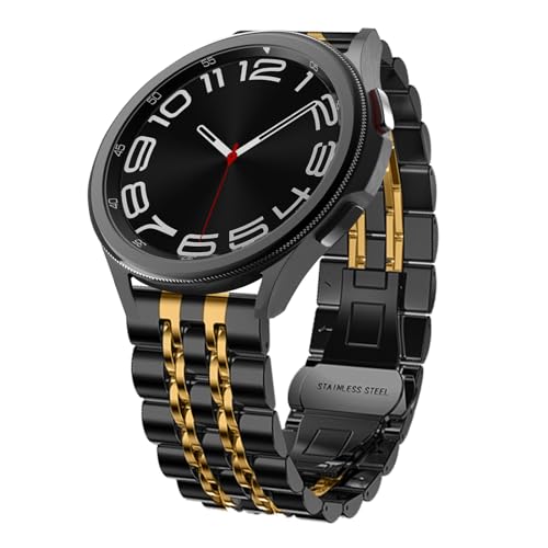 Hinnwer 20mm Armband für Samsung Galaxy Watch 7/Watch 6/Watch 5 40mm 44mm Ersatzarmbänder Edelstahl Metall Ersatz Armband Verstellbarer Armband Damen für Samsung Galaxy Watch FE 40mm Schwarz+Gold von Hinnwer