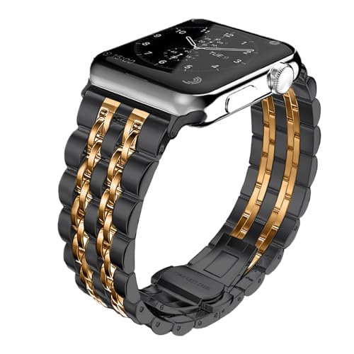 Hinnwer Armband Kompatibel mit Apple Watch 41mm 40mm 38mm Ersatzarmbänder Edelstahl Metall Ersatz Armband Verstellbarer Armband Damen für Apple Watch SE2 SE Series 10 9 8 7 6 5 4 3 2 1 (Schwarz+Gold) von Hinnwer