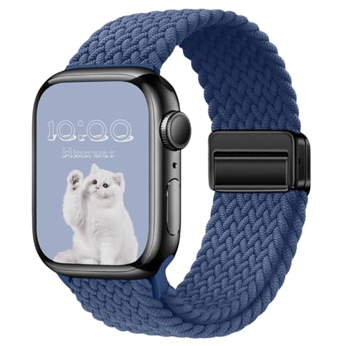 Hinnwer Geflochten Armband für Apple Watch Armband 46mm 42mm 44mm 45mm 49mm, Elastisch Nylon Stoff Band mit Magnetisch Verschluss für iWatch Ultra 2/1 SE 2/1 Series 10 9 8 7 6 5 4 3 2 1 Blau von Hinnwer