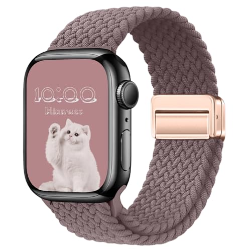 Hinnwer Geflochten Armband für Apple Watch Armband 46mm 42mm 44mm 45mm 49mm, Elastisch Nylon Stoff Band mit Magnetisch Verschluss für iWatch Ultra 2/1 SE 2/1 Series 10 9 8 7 6 5 4 3 2 1 Rauch Lila von Hinnwer