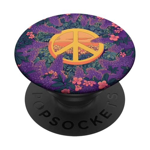 Glyzinie Blume Friedenszeichen Floral Retro PopSockets mit austauschbarem PopGrip von Hippie Floral Retro Peace Sign Gifts