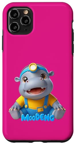 Hülle für iPhone 11 Pro Max Happy Baby Hippo MOO DENG Yellow Tee Blue Overalls Stirnlampe von Hippominions MOO DENG Bouncy Pork Baby Pygmy Hippo