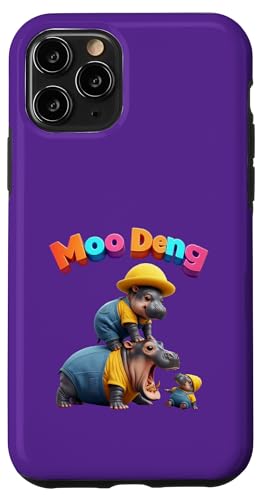 Hülle für iPhone 11 Pro Nilpferd Familie blau Overall gelb Outfit! Baby Hippo Moo Deng von Hippominions MOO DENG Bouncy Pork Baby Pygmy Hippo