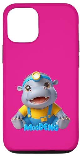 Hülle für iPhone 12/12 Pro Happy Baby Hippo MOO DENG Yellow Tee Blue Overalls Stirnlampe von Hippominions MOO DENG Bouncy Pork Baby Pygmy Hippo