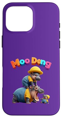 Hülle für iPhone 16 Pro Max Nilpferd Familie blau Overall gelb Outfit! Baby Hippo Moo Deng von Hippominions MOO DENG Bouncy Pork Baby Pygmy Hippo