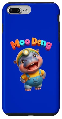 Hülle für iPhone 7 Plus/8 Plus Happy Baby Hippo MOO DENG Yellow Tee Blue Overalls Stirnlampe von Hippominions MOO DENG Bouncy Pork Baby Pygmy Hippo