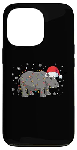 Hülle für iPhone 13 Pro Nilpferd mit Weihnachtsmannmütze, Schneeflocken, Weihnachtsbeleuchtung von Hippopotamus Santa Claus Christmas Apparel