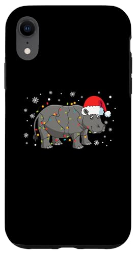 Hülle für iPhone XR Nilpferd mit Weihnachtsmannmütze, Schneeflocken, Weihnachtsbeleuchtung von Hippopotamus Santa Claus Christmas Apparel