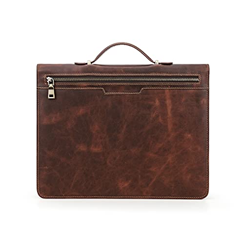 Hiram Handgemachtes italienisches Leder-Padfolio, echtes Leder A4 Business Portfolio Work Organizer Vintage Ledertasche für iPad 12.9" Multifunktions-Reißverschluss für Linkshänder von Hiram