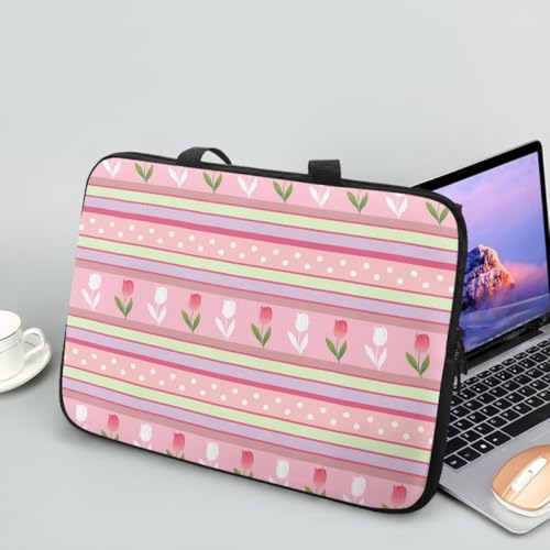 Hiseng Laptop-Taschen, Ostern Rosa Hase Laptoptasche 10-17 Zoll Laptop Tasche Business Büro Arbeit Computertasche, Schlanke Notebook Tasche (10",Tulpen) von Hiseng