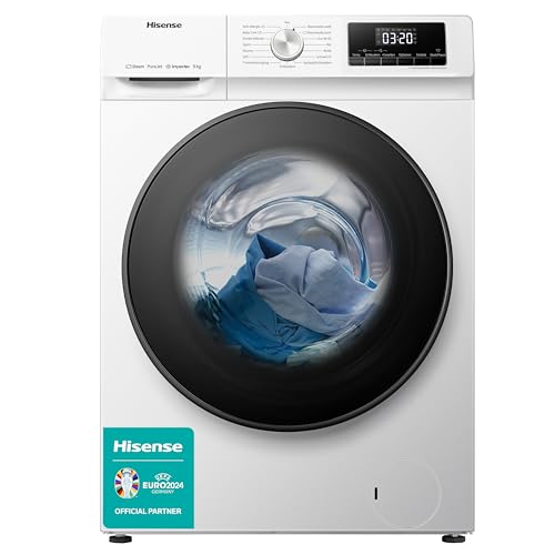 Hisense WFQA9014EVJM Waschmaschine mit Dampffunktion/ 9 kg/AquaStop/ 1400 U/min /15 Programme/Inverter PowerDrive Motor/Edelstahltrommel/Kindersicherung/Trommelreinigung/Weiß von Hisense