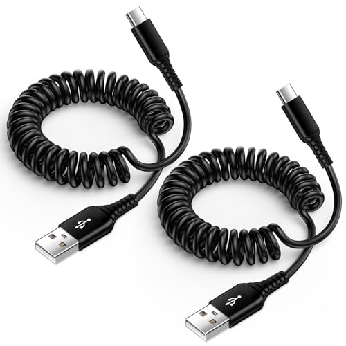 Spiralkabel USB C Coiled Cable Handy Kabel 2Pack, 1.8M USB Typ C Ladekabel Schnellladekabel Auto Carplay Kabel Datenkabel für Samsung Galaxy A15/A35/A55/A14/A54/A34/A51/A52/A53/S24/S23/S22/S21/S20/S10 von HitTid