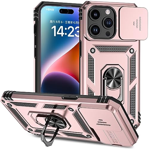 Hitaoyou für iPhone 15 Pro Hülle, iPhone 15 Pro Fall mit Kameraabdeckung Kickstand Military Grade Stoßfeste Heavy Duty Schutz mit Magnetic Car Fall für iPhone 15 Pro 6.1'' von Hitaoyou